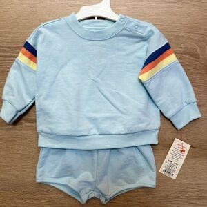 Cat & Jack Light Blue Kids Matching Set with Rainbow Stripes